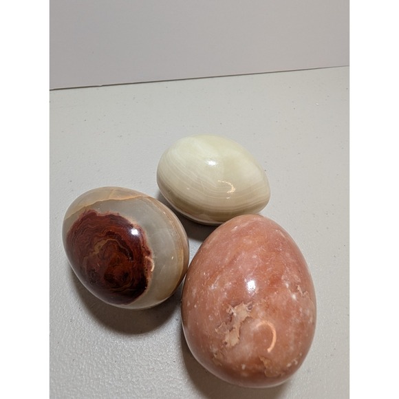 Lot Of Three Polished Stone Eggs- Decorative Rocks rustic decor - Picture 2 of 4